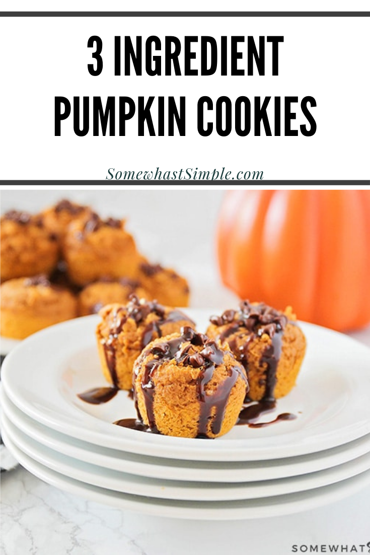 These Pumpkin Cookie Bites are made with only 3 ingredients and are ready in just 10 minutes! They are super easy to make and turn out soft and delicious every time! They're a simple fall dessert that can be enjoyed anytime! via @somewhatsimple