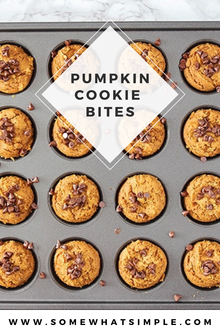 These Pumpkin Cookie Bites are made with only 3 ingredients and are ready in just 10 minutes! They are super easy to make and turn out soft and delicious every time! They're a simple fall dessert that can be enjoyed anytime! via @somewhatsimple