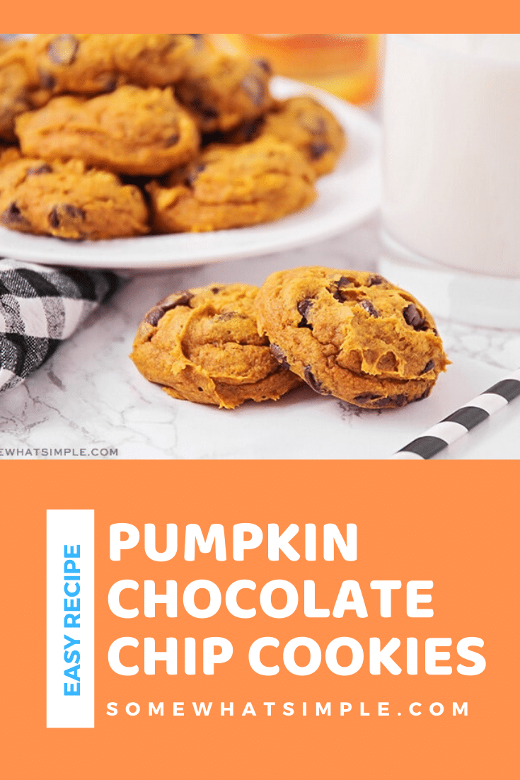 Welcome in the cool fall weather with these cake mix pumpkin chocolate chip cookies! With only 3 ingredients, they are easy to make and taste DELICIOUS! #pumpkinchocolatechipcookies #cakemixpumpkincookies #easy3ingredientpumpkincookies #cakemixpumpkinchocolatechipcookies #cakemixpumpkinchocolatechipcookiesrecipe via @somewhatsimple