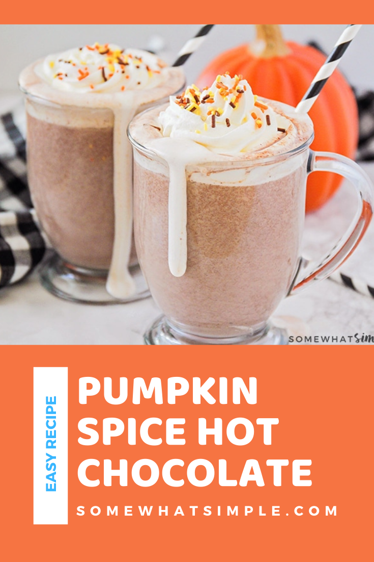 This rich and flavorful pumpkin spice hot chocolate is the perfect cozy treat to enjoy this fall! It's made totally from scratch and tastes amazing! There's nothing better in the fall than the delicious combination of chocolate and pumpkin flavors. via @somewhatsimple