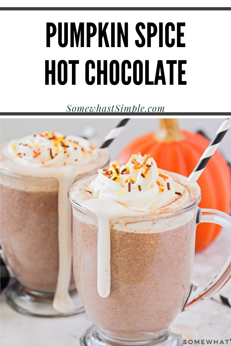 This rich and flavorful pumpkin spice hot chocolate is the perfect cozy treat to enjoy this fall! It's made totally from scratch and tastes amazing! There's nothing better in the fall than the delicious combination of chocolate and pumpkin flavors. via @somewhatsimple