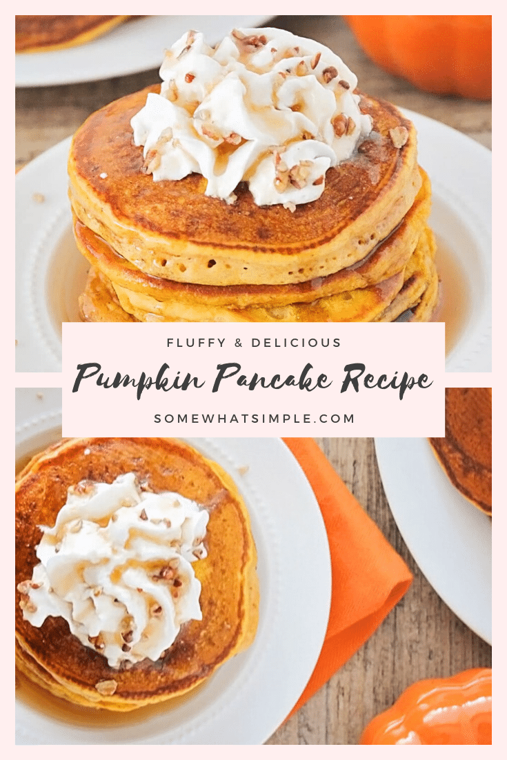 This is the best pumpkin pancakes recipe you'll ever make. They're easy to make and always turn out thick and fluffy every time. It's the perfect breakfast you can enjoy during the beautiful fall season. #pumpkinpancakes #pumpkinpancakerecipe #howtomakepumpkinpancakes #easypumpkinpancakes #pumpkinpancakesfromscratch #fallbreakfastrecipes via @somewhatsimple