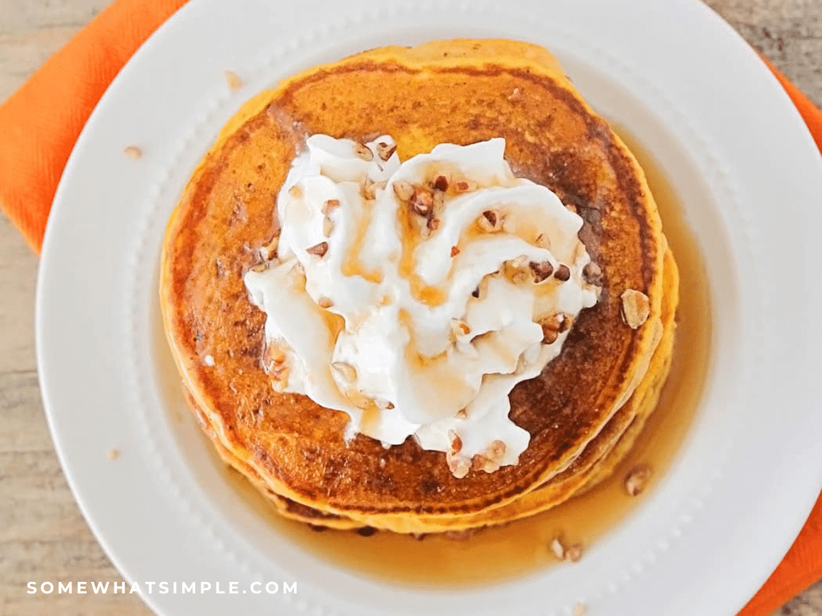 overhead shot of pumpkin pancakes