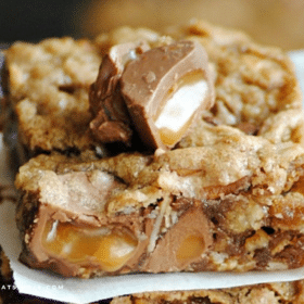 Close up image of Rolo Cookie Bars