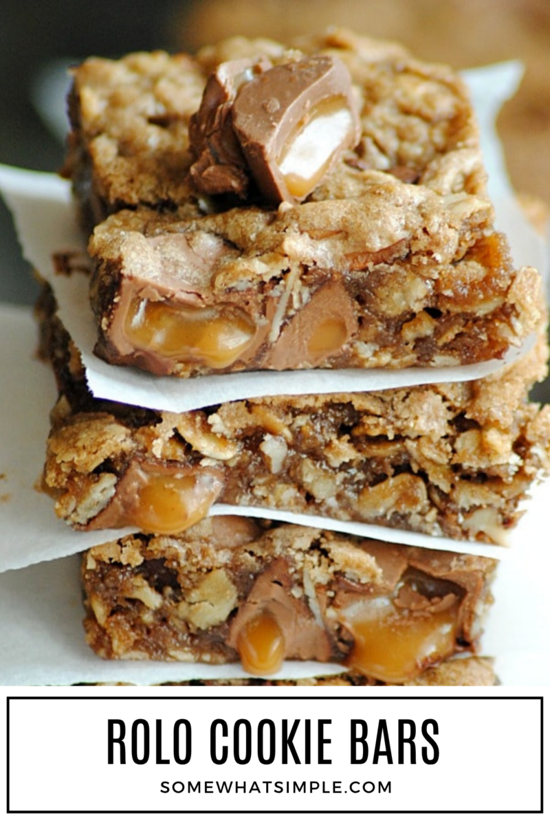 Rolo Cookie Bars with a text overlay