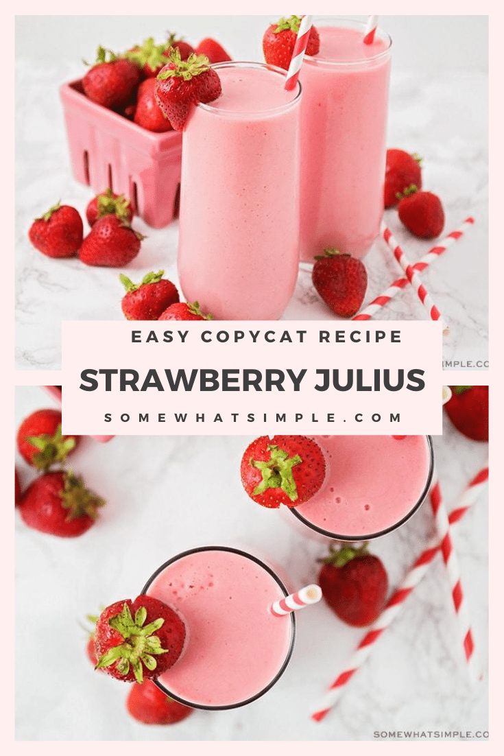 Made with simple ingredients and bursting with flavor, this delightful Strawberry Julius recipe is sure to become a new summer favorite! via @somewhatsimple
