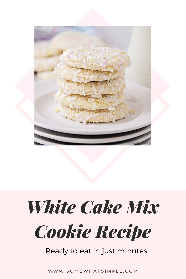 White cake mix cookies are as pretty as they are delicious! Made with just 4 ingredients, they come together easily and are perfect for any special occasion! #cakemixcookies #whitecakemixcookierecipe #3ingredientwhitecakemixcookies #whitecakemixcookies #bettycrockerwhitecakemixcookierecipe via @somewhatsimple