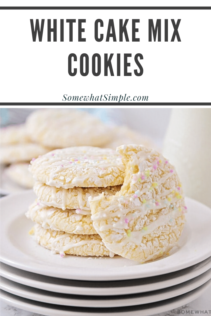 White cake mix cookies are as pretty as they are delicious! Made with just 4 ingredients, they come together easily and are perfect for any special occasion! #cakemixcookies #whitecakemixcookierecipe #3ingredientwhitecakemixcookies #whitecakemixcookies #bettycrockerwhitecakemixcookierecipe via @somewhatsimple