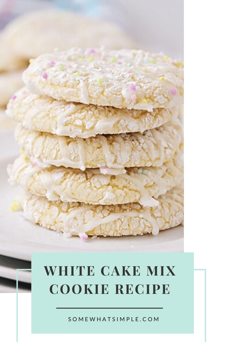 White cake mix cookies are as pretty as they are delicious! Made with just 4 ingredients, they come together easily and are perfect for any special occasion! #cakemixcookies #whitecakemixcookierecipe #3ingredientwhitecakemixcookies #whitecakemixcookies #bettycrockerwhitecakemixcookierecipe via @somewhatsimple