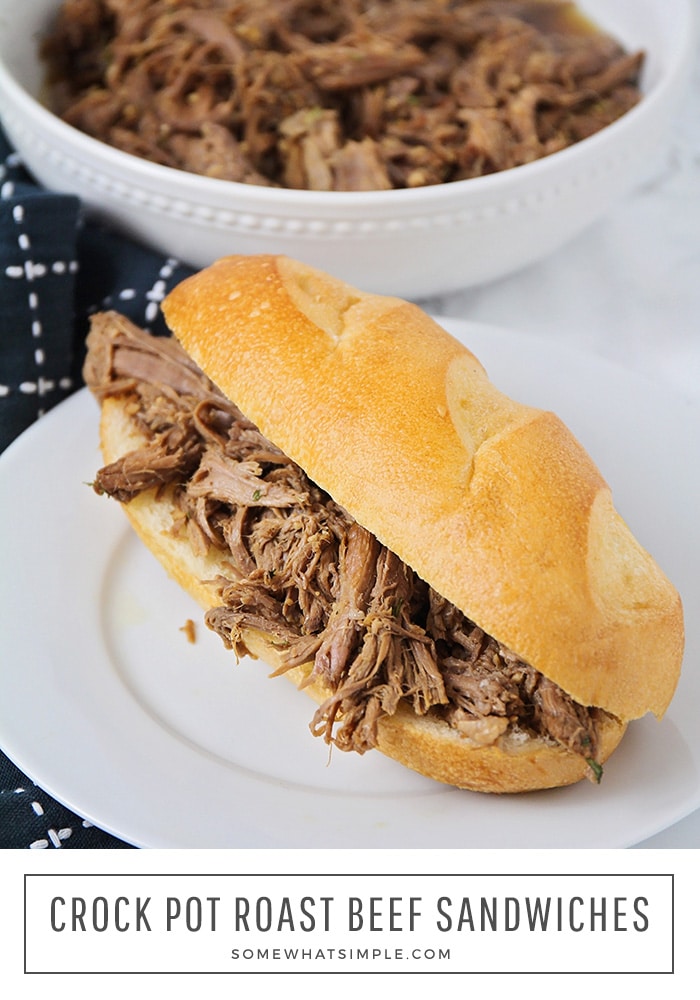 Crock Pot Roast Beef requires less than 5 minutes of hands-on time! The balsamic roast beef flavors are rich and savory, and taste amazing! This recipe is absolutely delicious and so simple to make! #crockpotroastbeefsandwiches #crockpotroastbeefsandwicherecipe #crockpotroastbeefsandwichesaujus #crockpotroastbeefdipsandwiches #crockpotroastbeef via @somewhatsimple