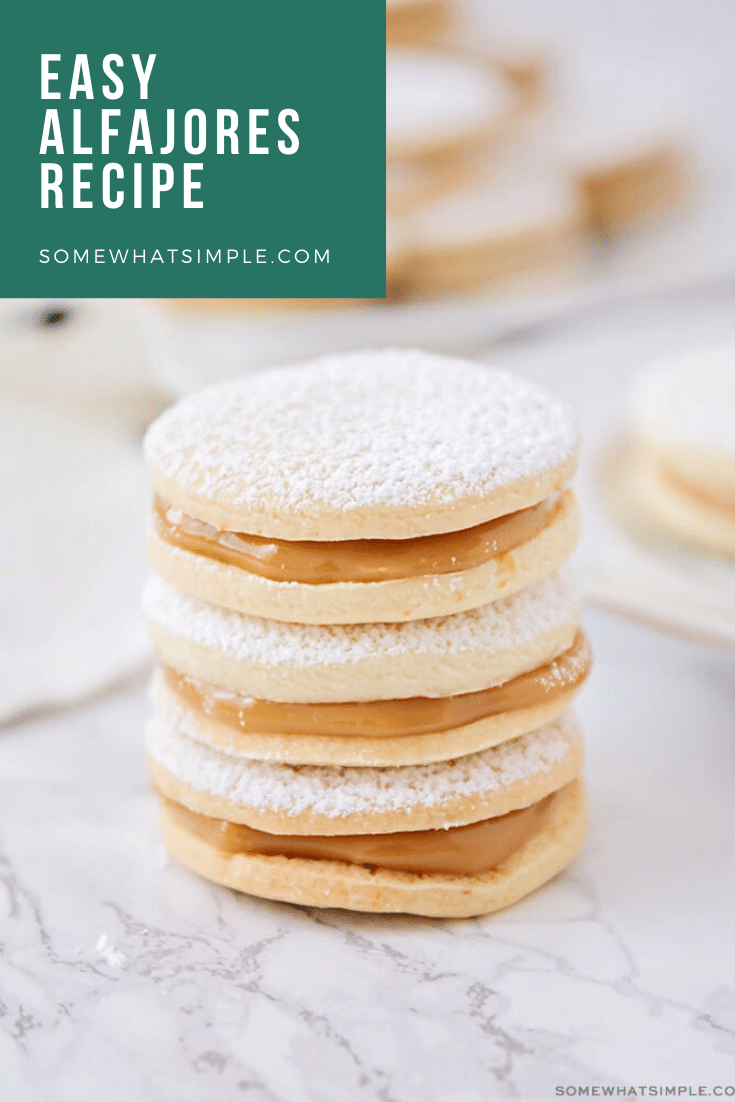 Popular all over Latin America, alfajores are a tasty treat the whole family will enjoy.  This alfajor cookie recipe is super easy to make and sure to satisfy your sweet tooth! Once you've had one of these dulce de leche cookies, you won't be able to put them down! #alfajoresrecipe #easyalfajoresrecipe #bestalfajoresrecipe #howtomakealfajores #homemadealfajores via @somewhatsimple