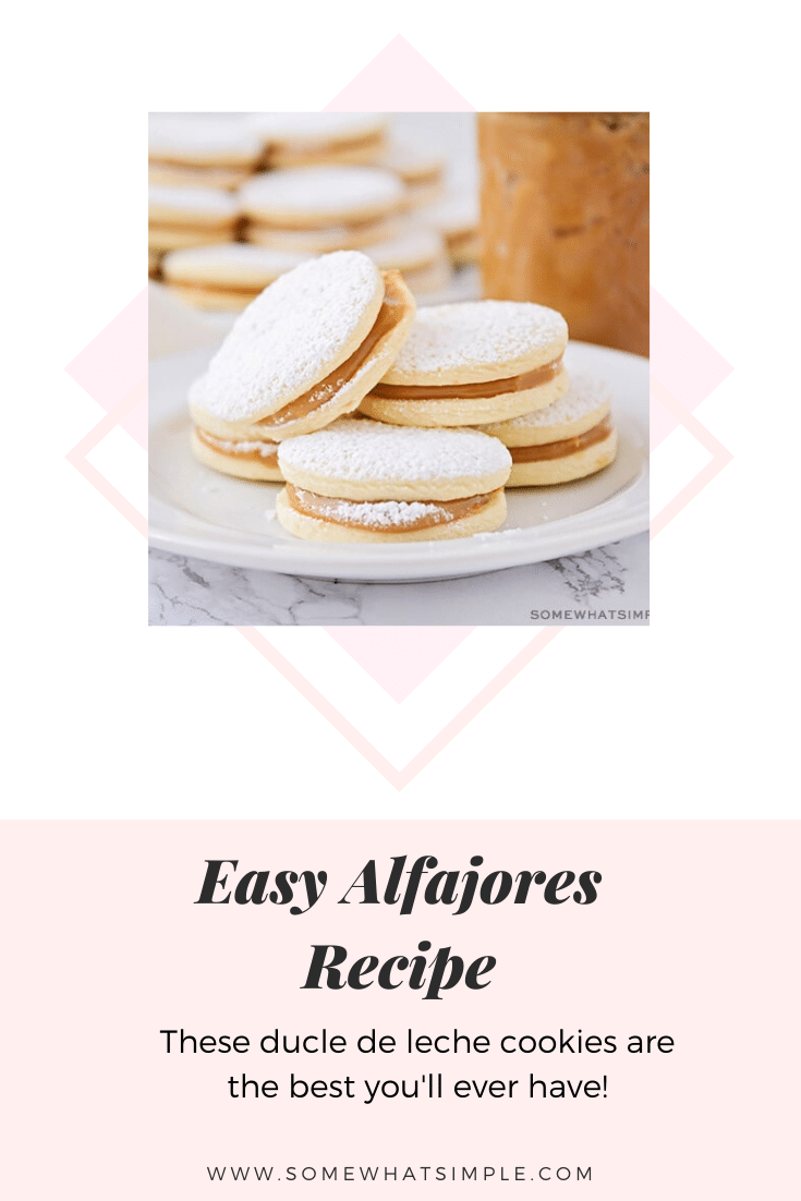 Popular all over Latin America, alfajores are a tasty treat the whole family will enjoy.  This alfajor cookie recipe is super easy to make and sure to satisfy your sweet tooth! Once you've had one of these dulce de leche cookies, you won't be able to put them down! #alfajoresrecipe #easyalfajoresrecipe #bestalfajoresrecipe #howtomakealfajores #homemadealfajores via @somewhatsimple