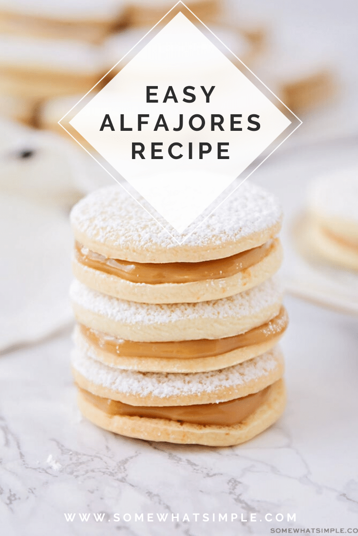 Popular all over Latin America, alfajores are a tasty treat the whole family will enjoy.  This alfajor cookie recipe is super easy to make and sure to satisfy your sweet tooth! Once you've had one of these dulce de leche cookies, you won't be able to put them down! #alfajoresrecipe #easyalfajoresrecipe #bestalfajoresrecipe #howtomakealfajores #homemadealfajores via @somewhatsimple