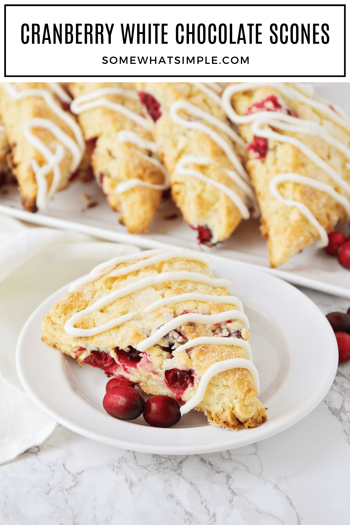 If you love the combination of tart and sweet, these Cranberry and White Chocolate Scones will quickly become your favorite! They're buttery, flaky, and perfect for breakfast or a cozy afternoon snack. via @somewhatsimple