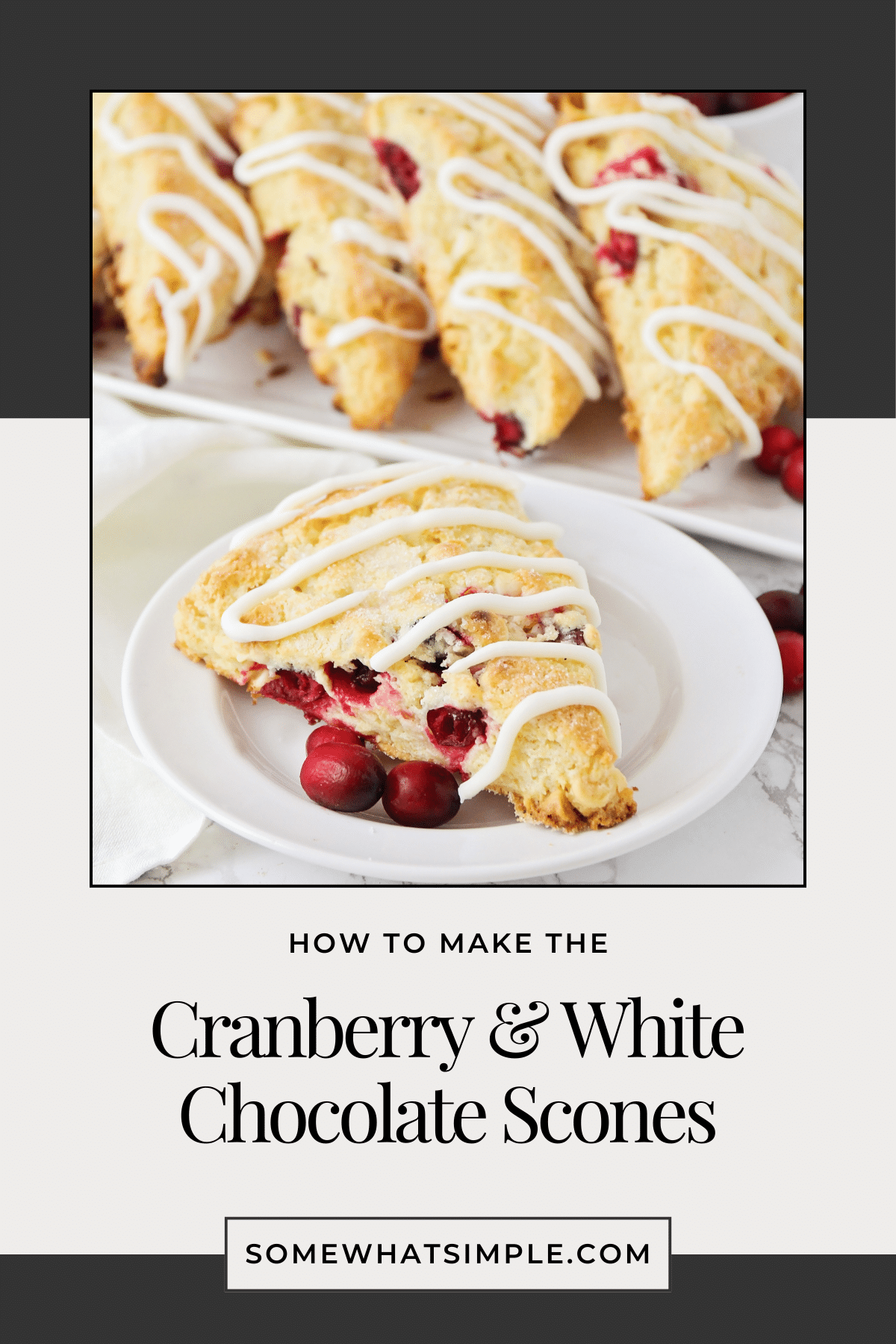 If you love the combination of tart and sweet, these Cranberry and White Chocolate Scones will quickly become your favorite! They're buttery, flaky, and perfect for breakfast or a cozy afternoon snack. via @somewhatsimple