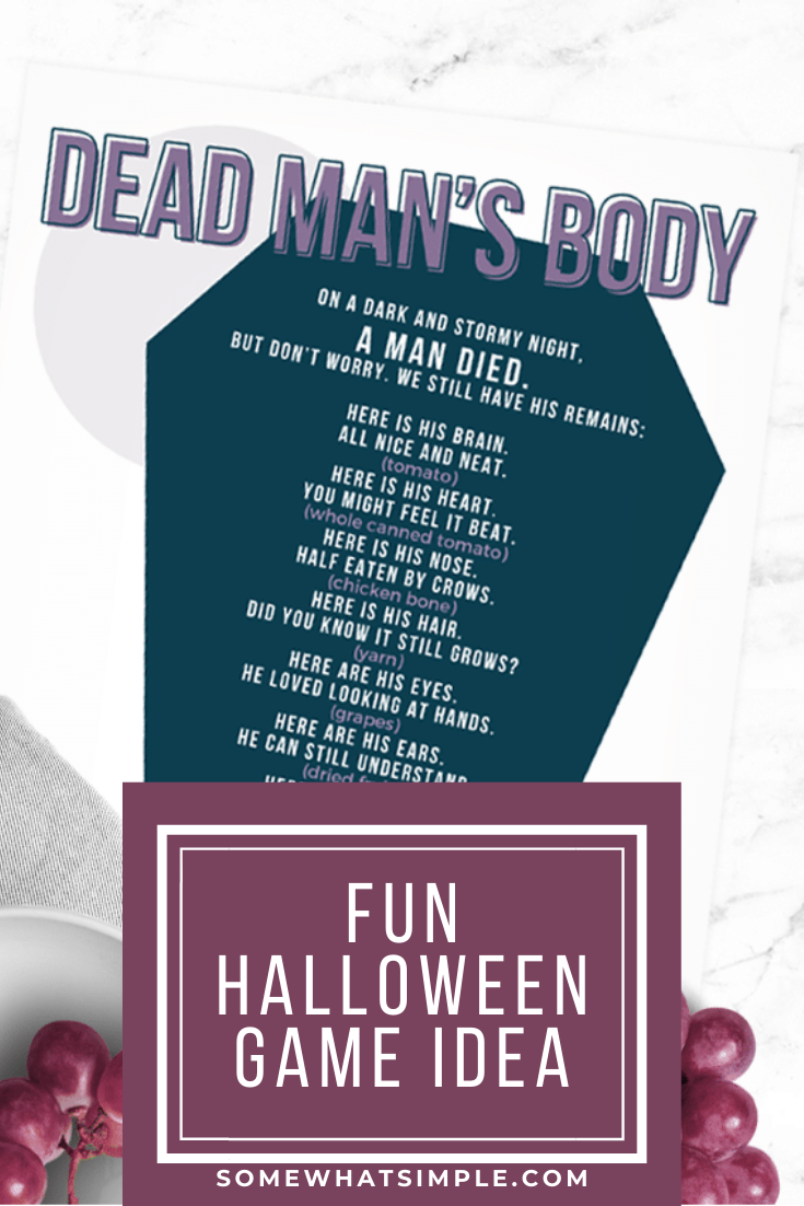 Are you looking for a fun Halloween game for kids to play? Dead Man's Body is a spooky activity kids LOVE!  Pass around covered bowls filled with different "body parts" and let them guess what's inside. It's an easy game and the kids will have so much fun playing it. It's perfect for a school party or a Halloween party at home. via @somewhatsimple