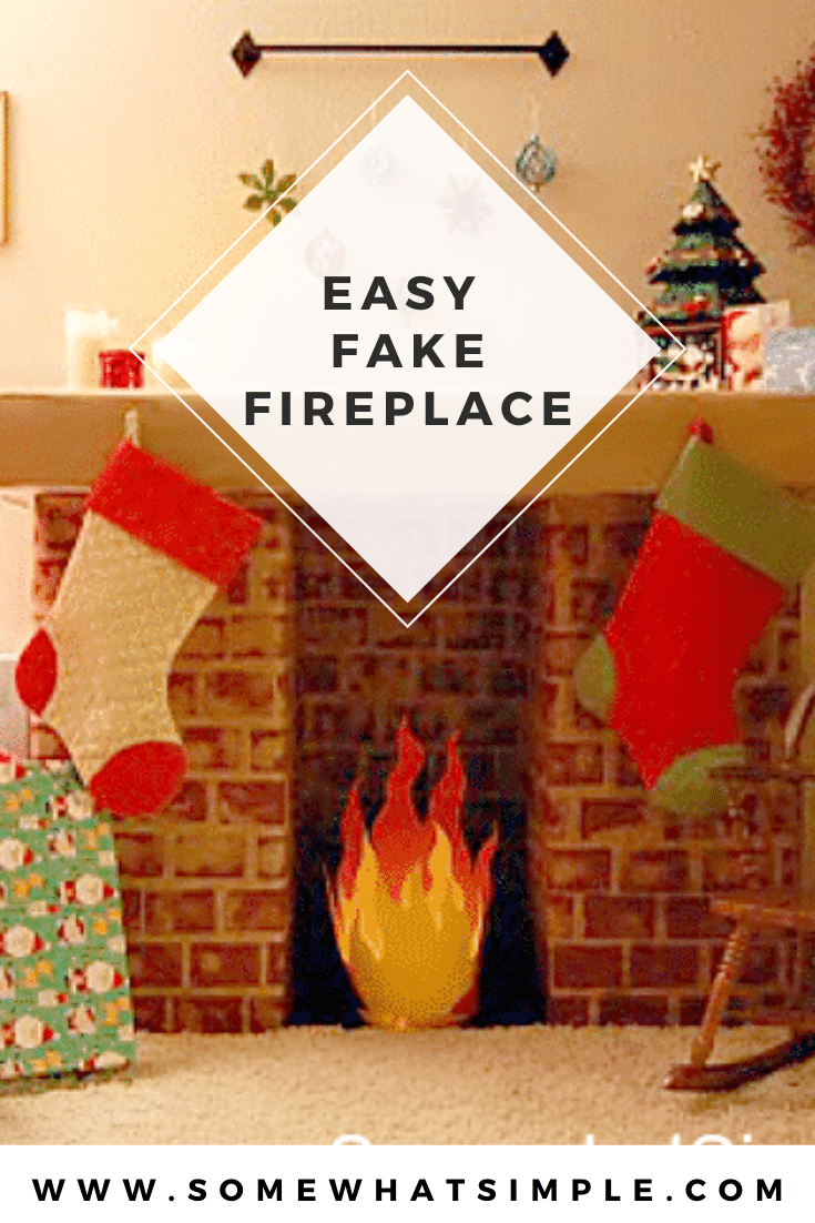 This cardboard faux fireplace is an easy solution for hanging stockings when you don't have one of your own. With easy step by step instructions, this DIY cardboard fireplace is super easy to make. This is perfect for the Christmas holiday season to prepare for Santa's visit. via @somewhatsimple