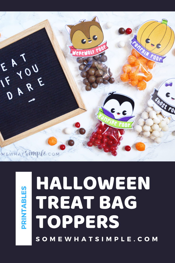 Here's a hilarious Halloween treat or snack idea that kids of all ages will absolutely love: Halloween Poop! With 4 darling designs, everyone will love getting one of these treat bags. They're perfect for handing out at school, a Halloween party or to trick or treaters on Halloween night. via @somewhatsimple