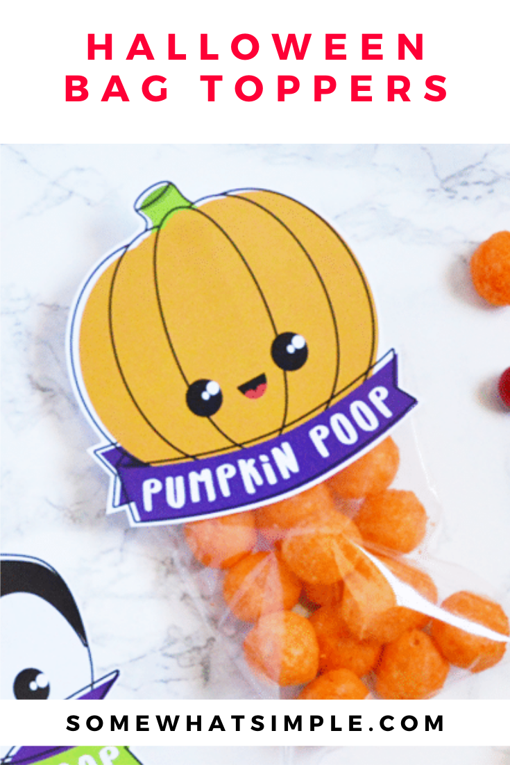 Here's a hilarious Halloween treat or snack idea that kids of all ages will absolutely love: Halloween Poop! With 4 darling designs, everyone will love getting one of these treat bags. They're perfect for handing out at school, a Halloween party or to trick or treaters on Halloween night. via @somewhatsimple