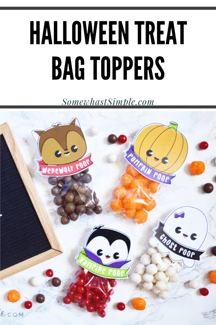 Here's a hilarious Halloween treat or snack idea that kids of all ages will absolutely love: Halloween Poop! With 4 darling designs, everyone will love getting one of these treat bags. They're perfect for handing out at school, a Halloween party or to trick or treaters on Halloween night. via @somewhatsimple