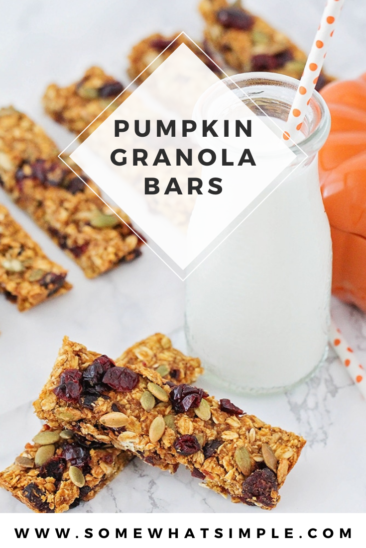 Pumpkin Granola Bars are a healthy fall snack that's made with dried cranberries and pumpkin seeds. They're super easy to make, full of delicious ingredients and they're perfect for breakfast or to have as a snack on the go. via @somewhatsimple