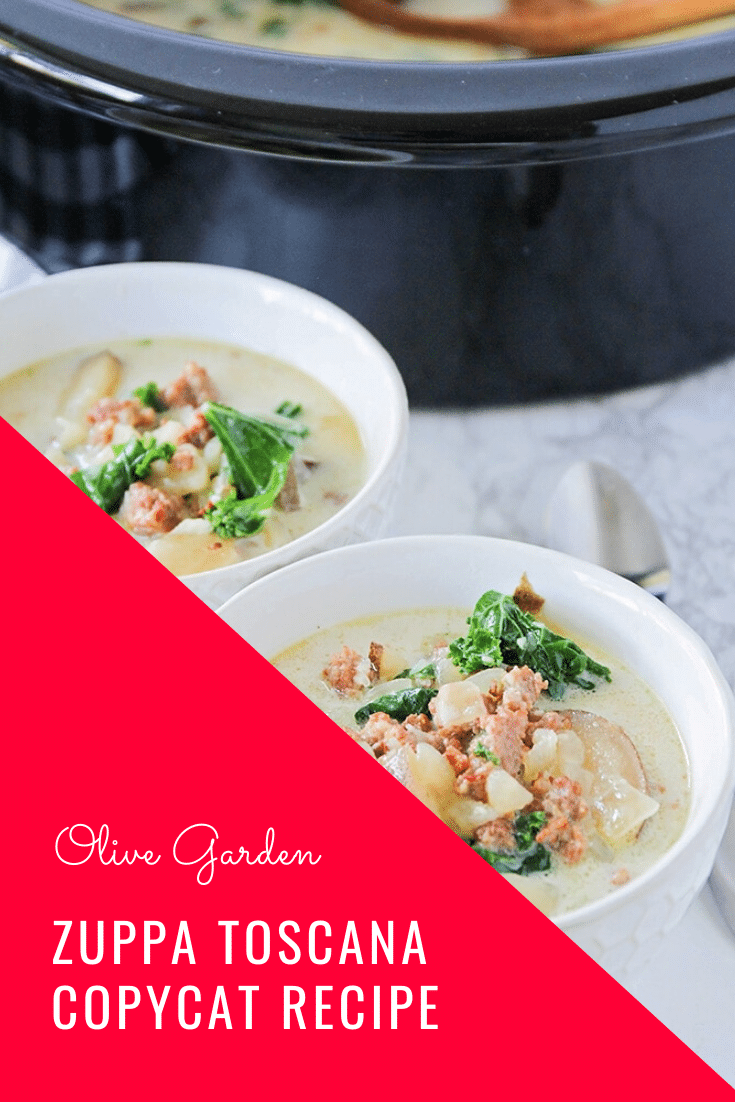 This easy Zuppa Toscana copycat recipe will let you enjoy the flavors of the Olive Garden from the comfort of your own home! Made with fresh vegetables and sausage, this soup is unbelievably delicious! Place everything in the crock pot and then relax until dinner is ready! #olivegardenzuppatoscanacopycatrecipe #zuppatoscanasoup #zuppatoscanasouprecipe #crockpotzuppatoscanasouprecipe #olivegardenzuppatoscanasouprecipe via @somewhatsimple