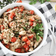 Quinoa Caprese Salad in a big bowl