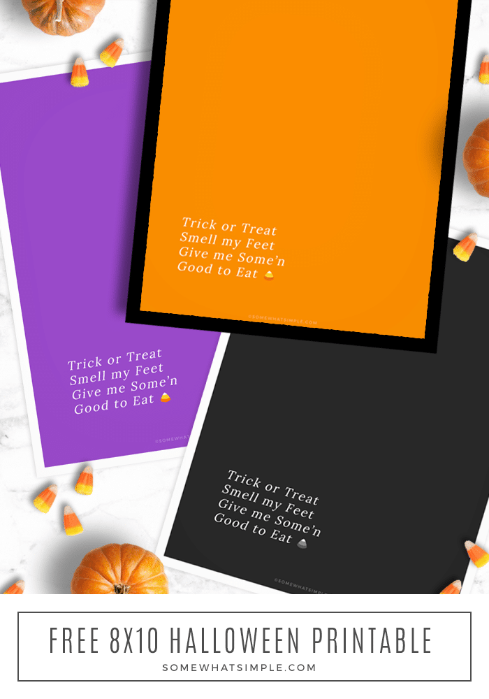 Download and print our minimalist Trick or Treat Printables in 3 different colors for a simple and festive way to decorate for Halloween! #trickortreaat #halloween #printables #decor #fall via @somewhatsimple