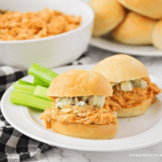 2 Buffalo Chicken Sliders on a white plate