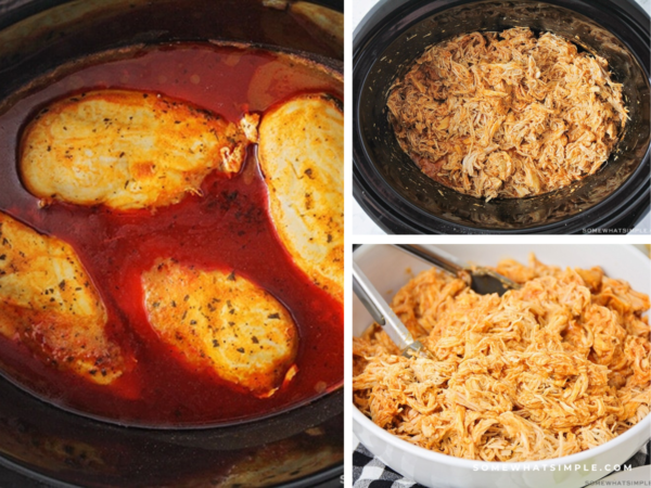 collage of images showing how to make Buffalo Chicken Sliders