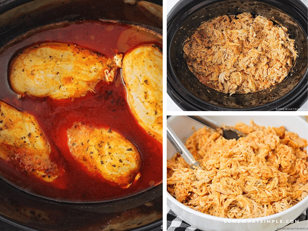 collage of images showing how to make Buffalo Chicken Sliders