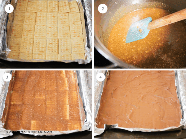 collage of directions showing how to make Christmas Crack