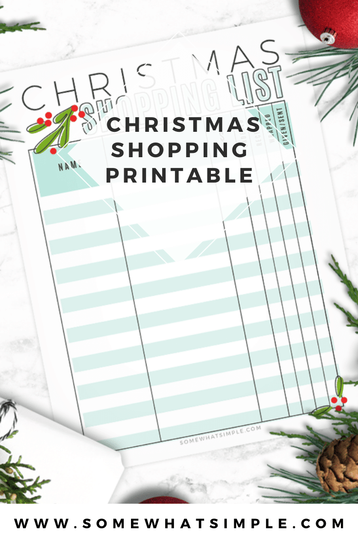 Get ready for the holidays with our free Christmas shopping list printable.  Now you can easily keep track of which gifts you've purchased, which ones you need to wrap and which ones you still need to buy. Download your copy of this FREE printable today! via @somewhatsimple