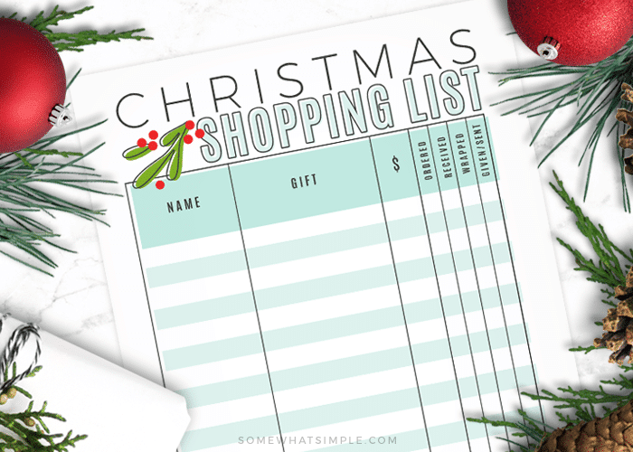 a printable Christmas shopping list template