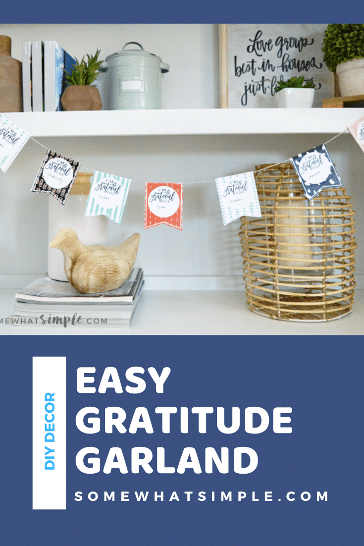 This Fprintable Gratitude Garland craft is so simple and perfect for kids of all ages! Plus, it's such a beautiful way to display all the things you're grateful for! The fun Thanksgiving DIY decor idea is a fun way to decorate for Thanksgiving. via @somewhatsimple