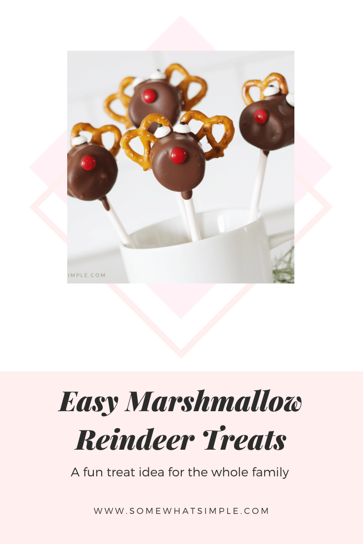 Are you ready for a fun and festive treat for the holiday season? These Reindeer Pretzel Marshmallow Pops are an easy treat your kids will love to create and then devour! They're really easy to assemble and make the perfect holiday treat during the Christmas season. They're made with pretzels, marshmallows and covered in chocolate. I promise, you won't be able to resist this salty sweet treat. via @somewhatsimple