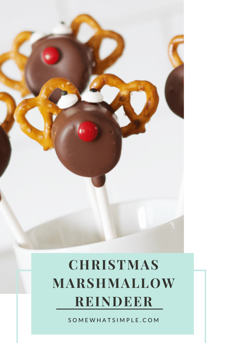 Are you ready for a fun and festive treat for the holiday season? These Reindeer Pretzel Marshmallow Pops are an easy treat your kids will love to create and then devour! They're really easy to assemble and make the perfect holiday treat during the Christmas season. They're made with pretzels, marshmallows and covered in chocolate. I promise, you won't be able to resist this salty sweet treat. via @somewhatsimple