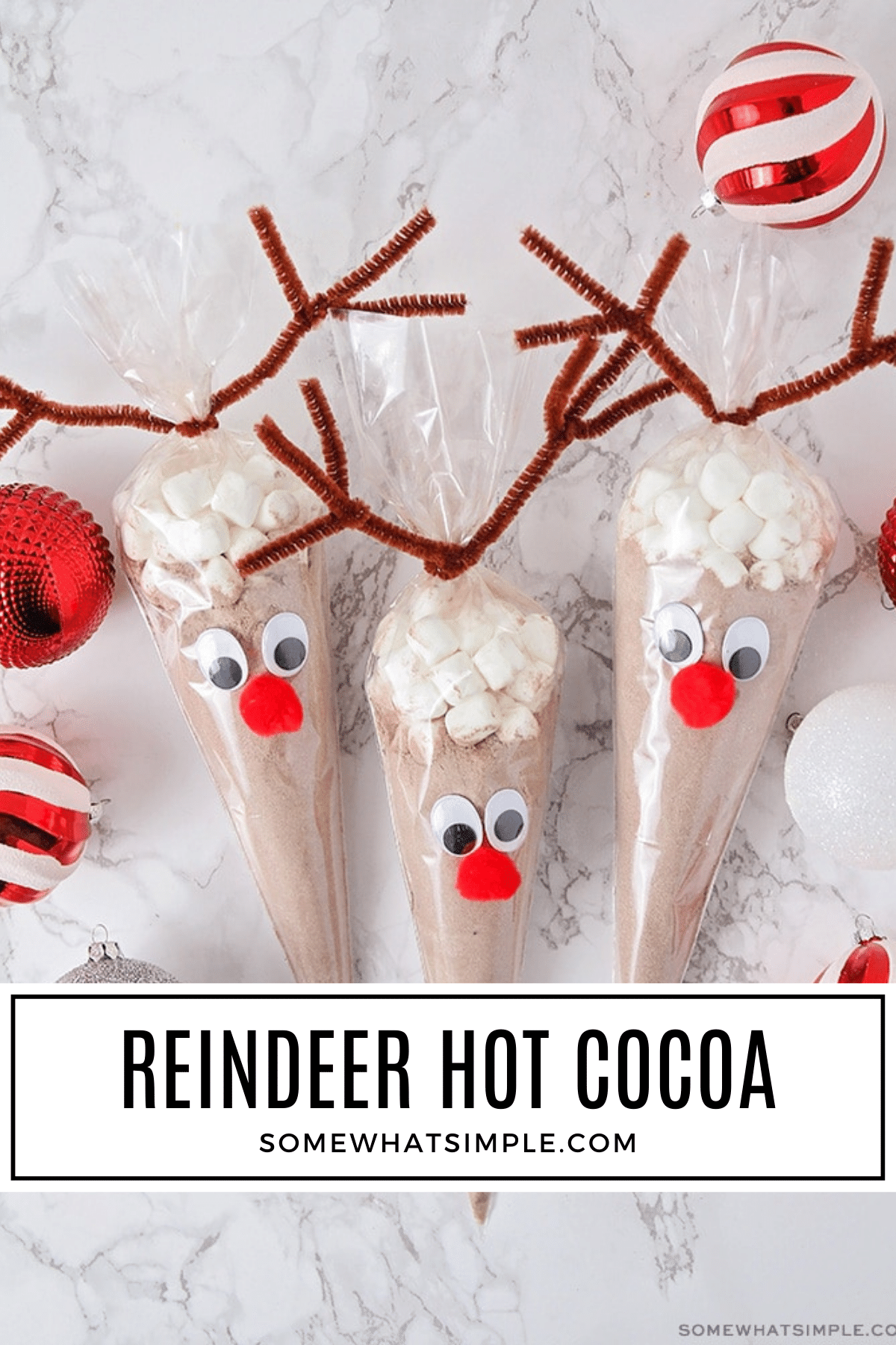Create adorable and easy Reindeer Hot Cocoa Bags with this step-by-step guide. Perfect for holiday gifts for teachers, neighbors, and friends! A fun Christmas craft for all ages. via @somewhatsimple