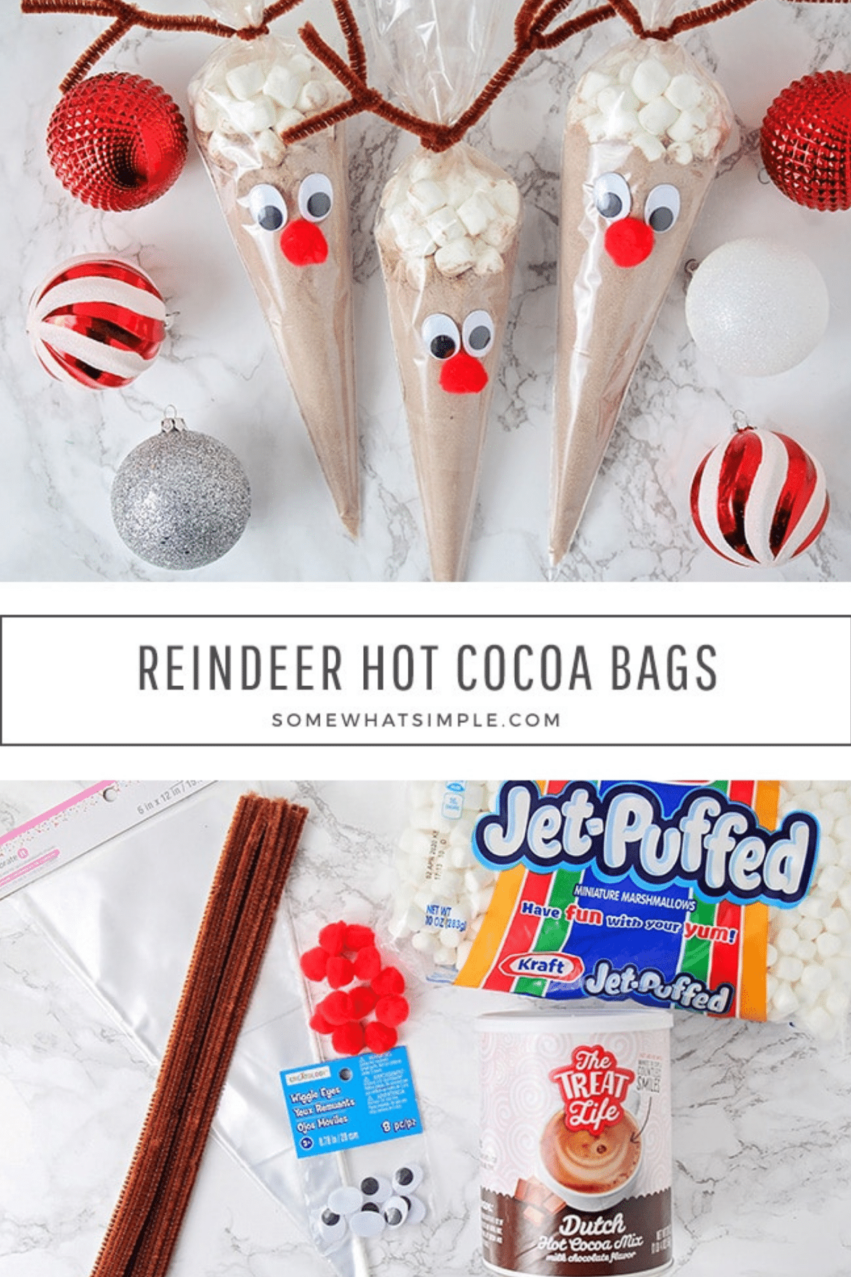 Create adorable and easy Reindeer Hot Cocoa Bags with this step-by-step guide. Perfect for holiday gifts for teachers, neighbors, and friends! A fun Christmas craft for all ages. via @somewhatsimple