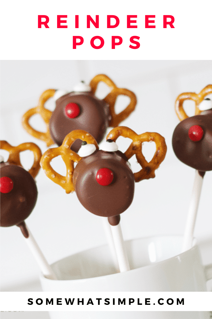 Are you ready for a fun and festive treat for the holiday season? These Reindeer Pretzel Marshmallow Pops are an easy treat your kids will love to create and then devour! They're really easy to assemble and make the perfect holiday treat during the Christmas season. They're made with pretzels, marshmallows and covered in chocolate. I promise, you won't be able to resist this salty sweet treat. via @somewhatsimple