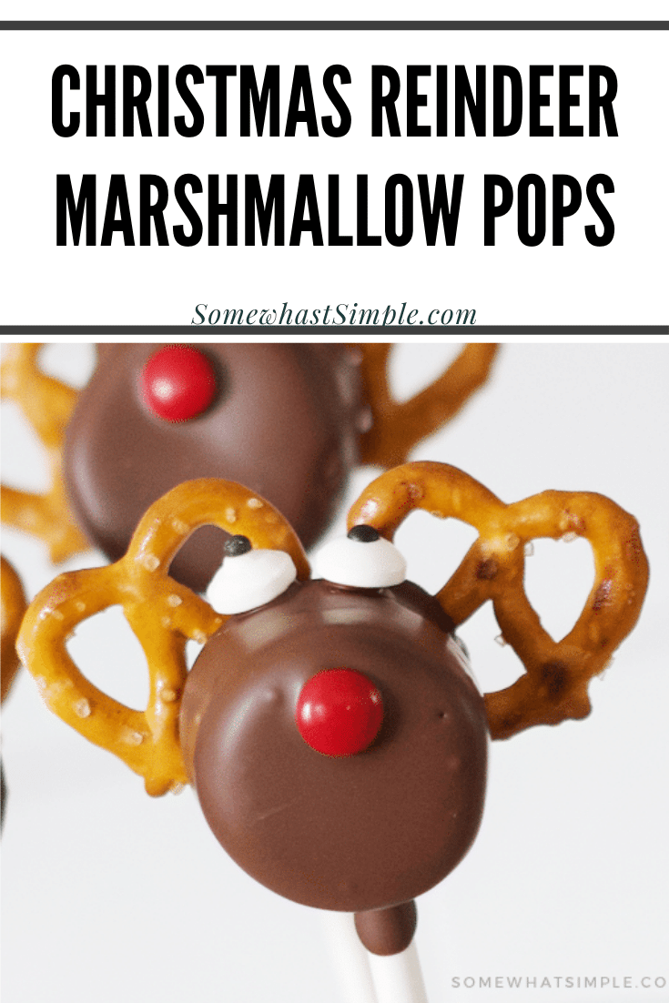 Are you ready for a fun and festive treat for the holiday season? These Reindeer Pretzel Marshmallow Pops are an easy treat your kids will love to create and then devour! They're really easy to assemble and make the perfect holiday treat during the Christmas season. They're made with pretzels, marshmallows and covered in chocolate. I promise, you won't be able to resist this salty sweet treat. via @somewhatsimple