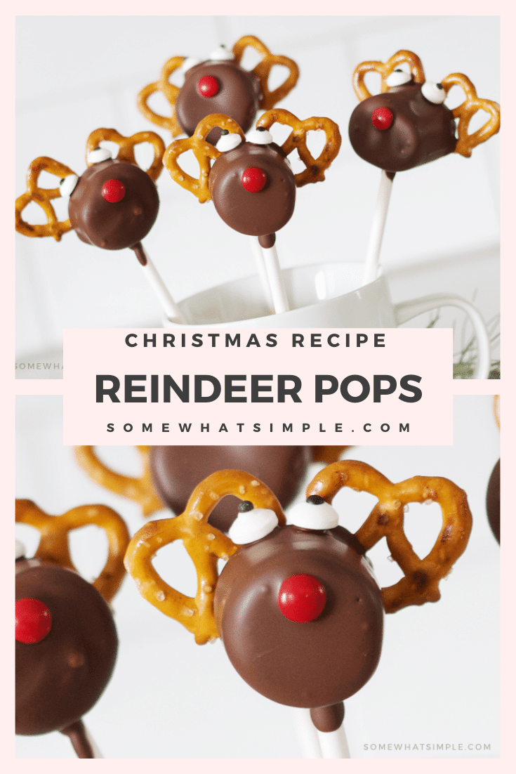 Are you ready for a fun and festive treat for the holiday season? These Reindeer Pretzel Marshmallow Pops are an easy treat your kids will love to create and then devour! They're really easy to assemble and make the perfect holiday treat during the Christmas season. They're made with pretzels, marshmallows and covered in chocolate. I promise, you won't be able to resist this salty sweet treat. via @somewhatsimple