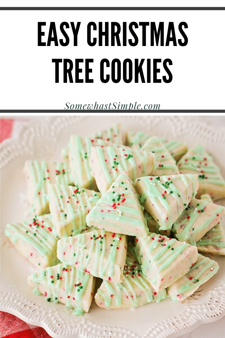 Shortbread Cookies are sweet and buttery and melt in your mouth! These Shortbread Christmas Cookies are easy to make and only require a few simple ingredients! Decorated to look like Christmas trees, this delicious cookies are simple and easy to make during the holiday season. They're perfect to share at your Christmas party with friends and neighbors. via @somewhatsimple