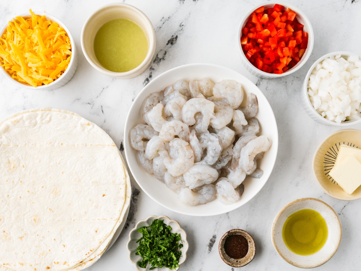 Ingredients used to make Shrimp Quesadillas