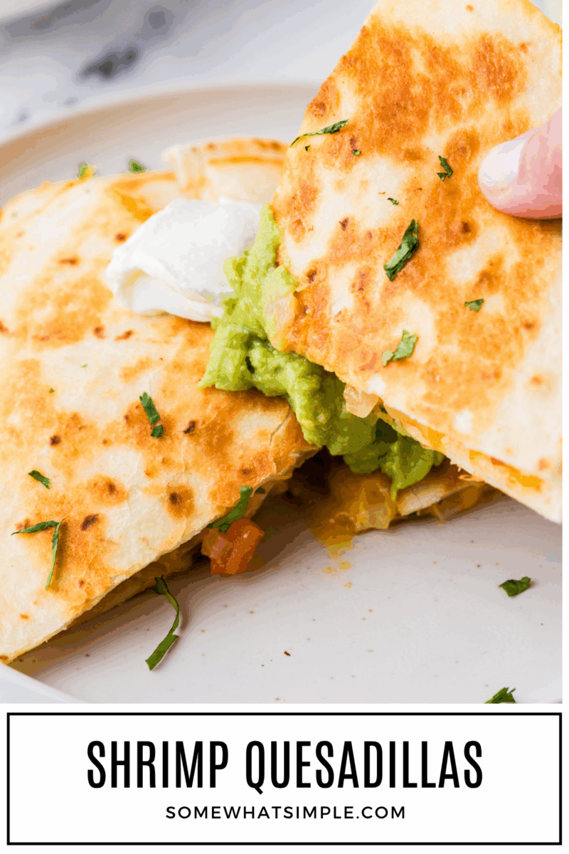 long image with text overlay of Shrimp Quesadillas