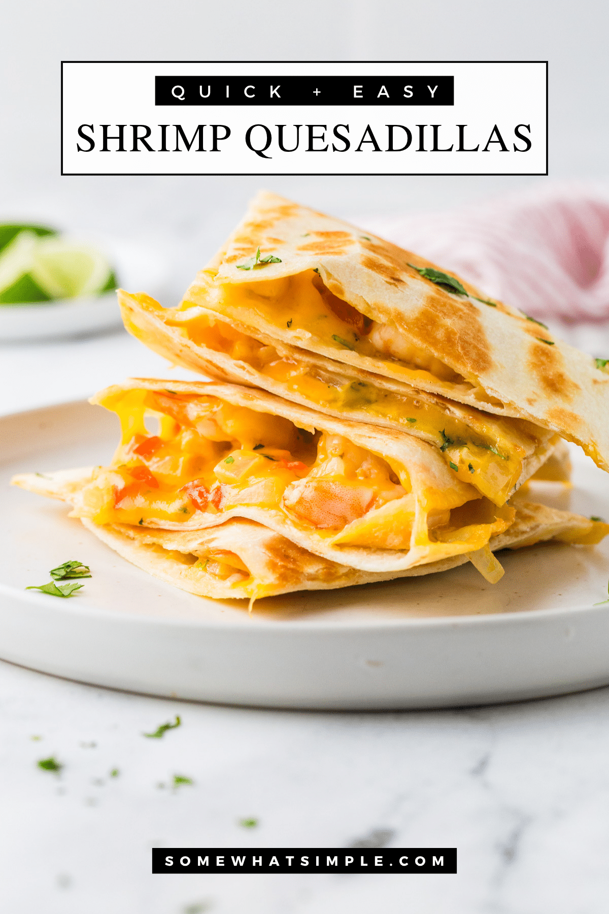 These easy shrimp quesadillas are loaded with juicy shrimp, melted cheese, and bold flavors—all ready in just a few minutes! via @somewhatsimple
