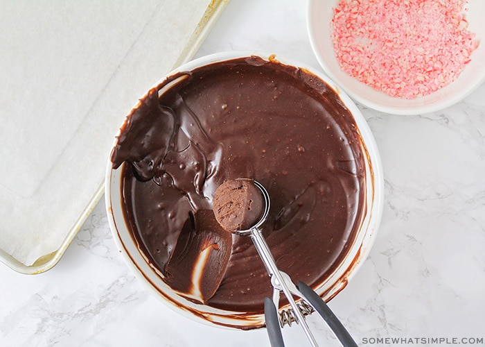 a bowl of a chocolate protein truffle mixture