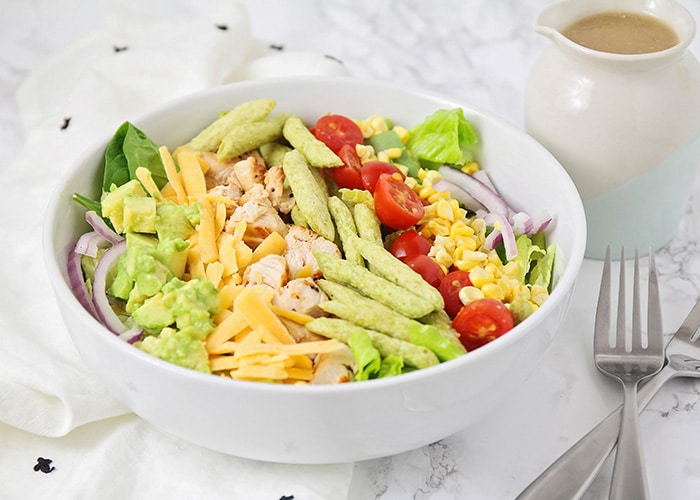 This delicious grilled chicken salad is loaded with tasty ingredients, and so easy to make! It's perfect for a quick lunch or light dinner!