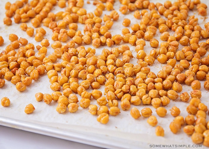 roasted chickpeas on a baking sheet