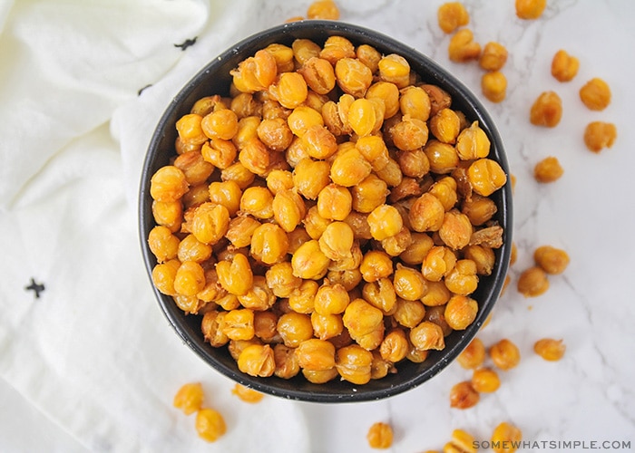 looking down on a bowl of salt and vinegar chickpeas